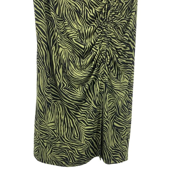 Michael Kors XL Extra Large Midi Skirt Green Ruched Zebra Slit Women EUC - Picture 3 of 6